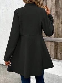 SHEIN LUNE 女用荷葉邊雙排扣大衣 - 黑色 - 查看 2