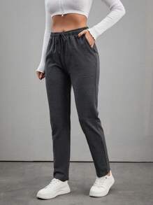 EURMUSE Women's Solid Color Drawstring Waist Sweatpants - Dark Grey - View 4