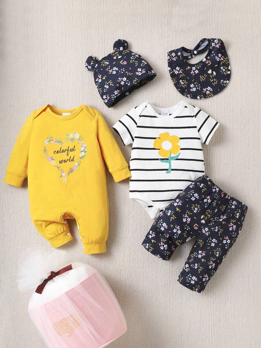 SHEIN 6pcs Infant Boys' And Girls' Casual Printed Gift Set For Spring And Autumn, Daily Wear - Multicolor - View 1