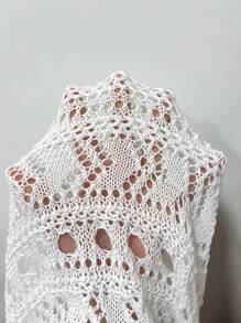 SHEIN VCAY 女士空心針織細肩帶毛衣裙 - 白色 - 查看 7