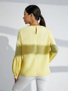 SHEIN Privé 女裝3d花紋細節長袖襯衫 - 黃色 - 查看 2