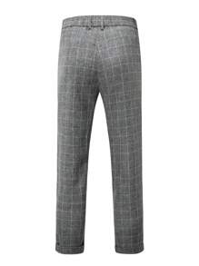 Manfinity Homme Men's Plaid Suit Trousers With Diagonal Pockets, No Belt Included - Grey - View 2
