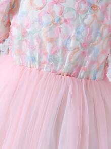 Girls' Square Neck Puff Sleeve Mesh Dress (For Tween Girls) - Multicolor - View 5