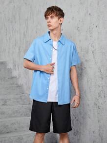 Conjunto De Dos Piezas De Camisa De Manga Corta Y Shorts De Color Sólido Para Adolescentes