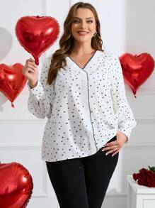 SHEIN Clasi Plus Size Women'S Black Lace Heart Knitted Shirt Fall Cloth For Women - Black and White - View 1
