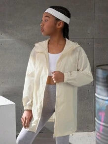 Tween Chaqueta Larga Con Protección Solar Para Deportes Al Aire Libre, Ocio, Manga Larga, Cierre De Cremallera, Color Amarillo Claro