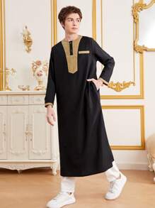 SHEIN Teen Boy'S Casual Patchwork Robe Shirt - Multicolor - View 4