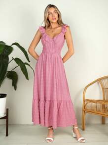 SHEIN VCAY Women's Holiday Style Ruffled Hem  Dress - Pink - View 3
