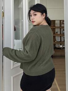 Dazy Petite Plus Plus Size Women's Drop Shoulder Cardigan With Button Closure - Green - View 2