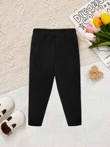 SHEIN Baby Girl Casual Simple Heart Pattern Long Sweatpants, Suitable For Spring & Summer, Contains 95% Cotton