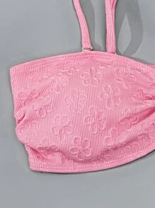 SHEIN Swim Solid Colored Ruffled Side Tied Swimwear Set Valentine Summer - Pink - View 1