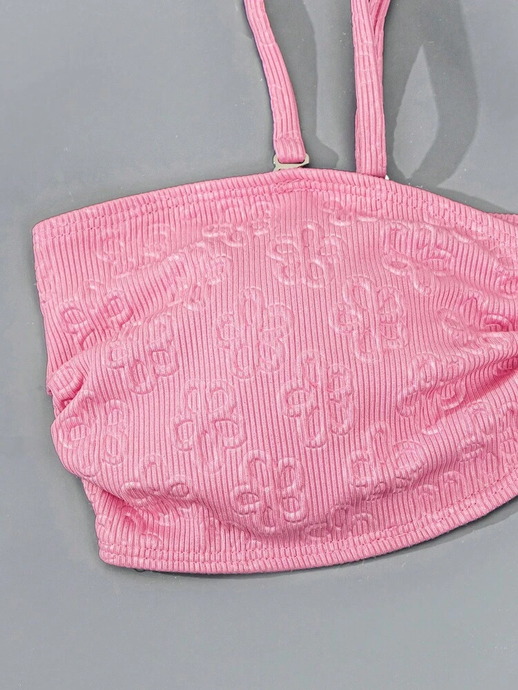 Solid Colored Ruffled Side Tied Swimwear Set Valentine Summer