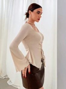 SHEIN Privé Camiseta De Mujer Con Tirantes Cruzados Con Cordón Y Cuello Halter
