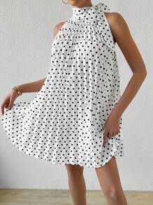 Firerie 女士波尔卡圆点蝴蝶结领口无袖连衣裙，适合情人节、婚礼季节、度假、春夏季