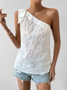 Breezaya 單肩無袖隨機條眼刺繡上衣