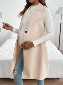 SHEIN Maternity Solid Color Lapel Collar Coat - Apricot - View 3