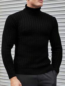 RueChic Men'S High Collar Long Sleeve Twist Knit Sweater - Black - View 4