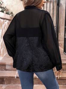 SHEIN Clasi Blouse En Maille À Nœud Avant Pour Femme Grande Taille - Noir - Voir 2