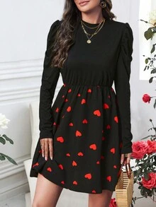 SHEIN LUNE In Trái tim Vá lại Tay áo chân cừu Đầm - Nhiều màu - Xem 5