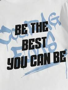 Manfinity RebelGame 男士字母印花t恤和純色短褲套裝 - 白色 - 查看 3