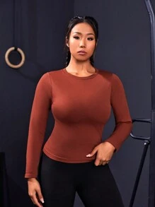 SHEIN Sports Sportshirt Mit Rundhalsausschnitt In Übergröße Und Einfarbigem Design