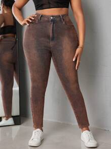 SHEIN EZwear Kích thước lớn Của phụ nữ Thon gọn Quần denim - Màu tím - Xem 1