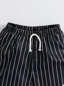 SHEIN 1pc Young Boys' Casual Striped Shorts, Summer Summer Holiday - Black - View 4