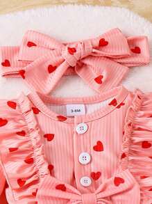SHEIN Baby Girl Heart Print Bodysuit With Headband And Socks Set - Pink - View 7