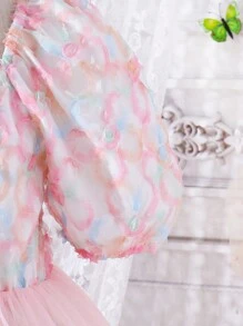 Girls' Square Neck Puff Sleeve Mesh Dress (For Tween Girls) - Multicolor - View 4