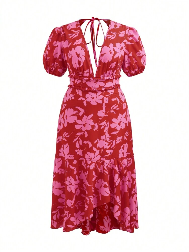 Plus Size Women's Floral Print Strappy Back Dress