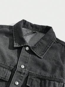 Manfinity RebelGame 男士休閒牛仔襯衫,正常版型,寬鬆,無彈性 - 黑色 - 查看 5