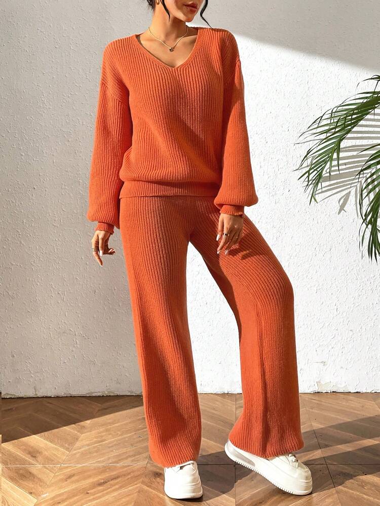 Women's Solid Color Ribbed Knit Sweater Twinset