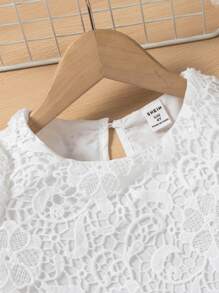 SHEIN Young Girl Puff Short Sleeve Lace Blouse - White - View 6