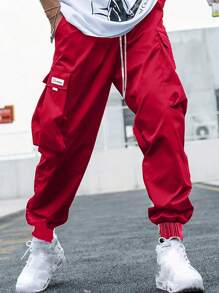 Manfinity LEGND Loose-Fit Men's Plus Size Alphabet Patched Cargo Pants - Burgundy - View 5