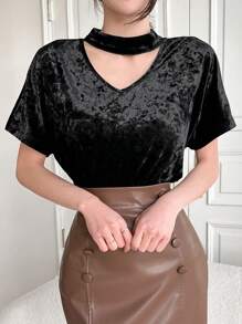 DAZY Camiseta De Manga Corta Y Alas De Murciélago Con Cuello En V Para Mujer