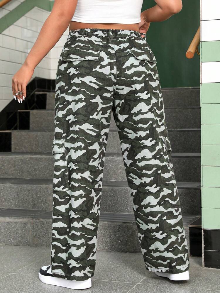 Plus Size Women's Camouflage Denim Pants