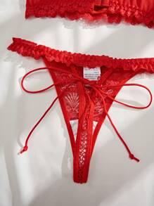 SHEIN Ladies' Sexy Lace Lingerie Set With Front Knot