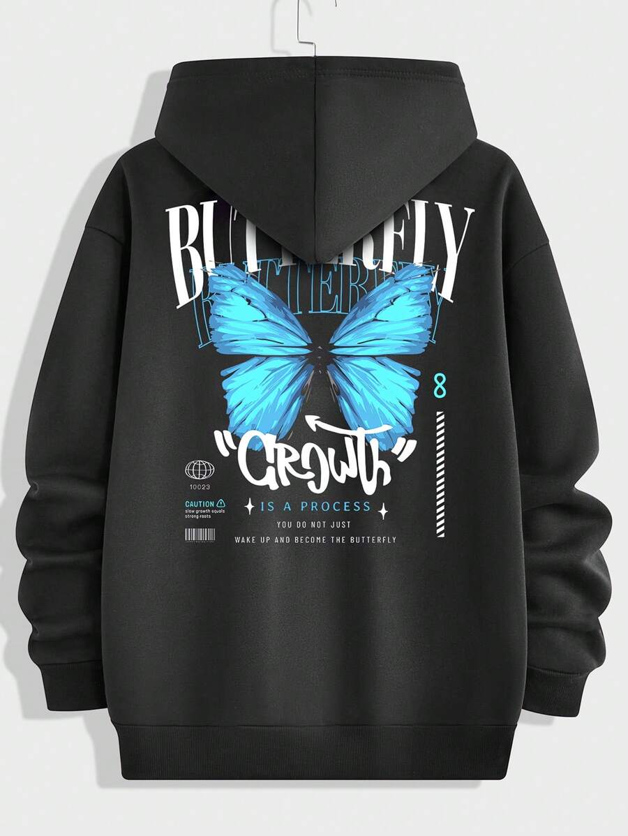 Manfinity VCAY Men's Hoodie With Butterfly And Slogan Print - Grey - View 1