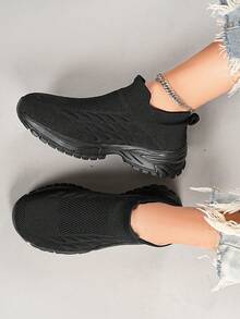 女童黑色透氣輕量運動襪鞋,適用於春夏季 - 黑色 - 查看 3