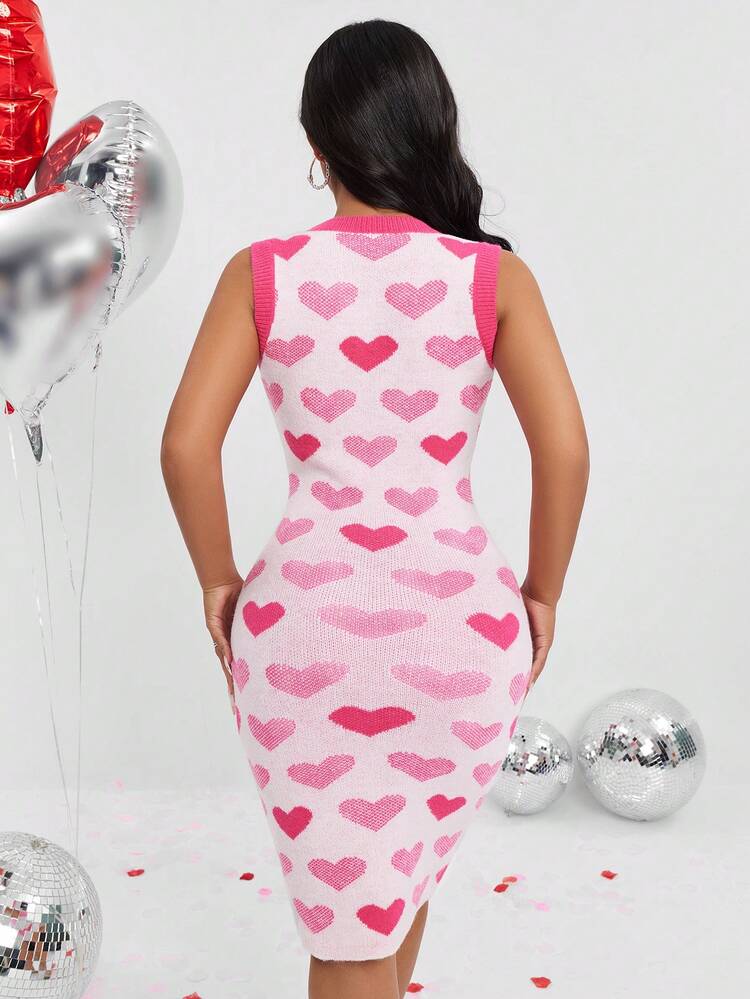 Women's Slim Fit Sweater Dress With Heart Pattern