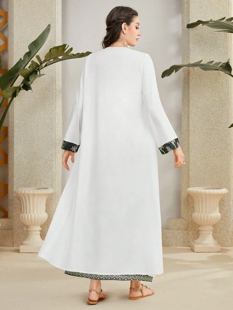 2pcs/Set Plant Printed Gradient Color Spaghetti Strap Dress And Knitted Jacket