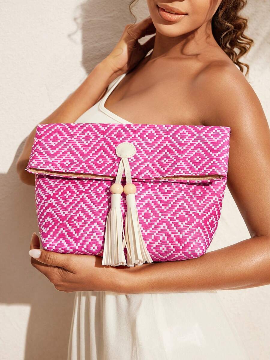 SHEIN VCAY 女式流蘇手拿包,波西米亞風格,適用於夏季旅行、渡假、海灘派對和音樂節 - 彩色 - 查看 1