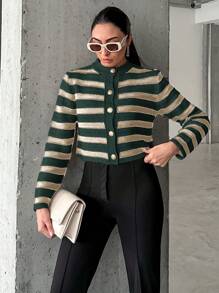 EURMUSE Women's Striped Long-Sleeved Cardigan - Multicolor - View 3