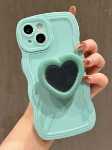 Plain Anti-fall Phone Case With Heart Design Holder - Blue - View 2