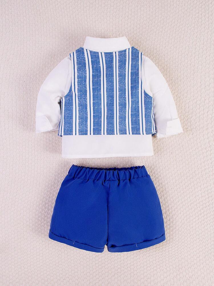 Cool And Gentleman Style Vest + Long Sleeve Shirt + Shorts Set For Baby Boy, Spring/Summer