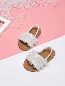 女孩夏季白色蕾絲可愛公主涼鞋帶甜美踝帶幼兒時尚嬰兒步行鞋 - 白色 - 查看 1