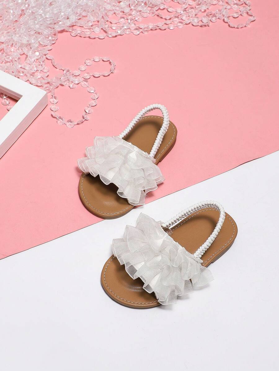 女孩夏季白色蕾絲可愛公主涼鞋帶甜美踝帶幼兒時尚嬰兒步行鞋 - 白色 - 查看 1