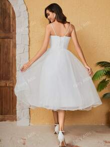 Lace & Tulle Spaghetti Strap Wedding Dress, Semi Formal Dress