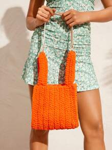 SHEIN VCAY Bolso De Mano Versátil De Color Sólido Para Mujer - Naranja - Ver 7