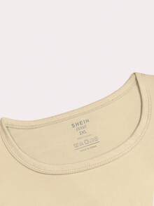 SHEIN EZwear 大尺碼女裝玫瑰印花寬鬆t恤 - 卡其色 - 查看 5